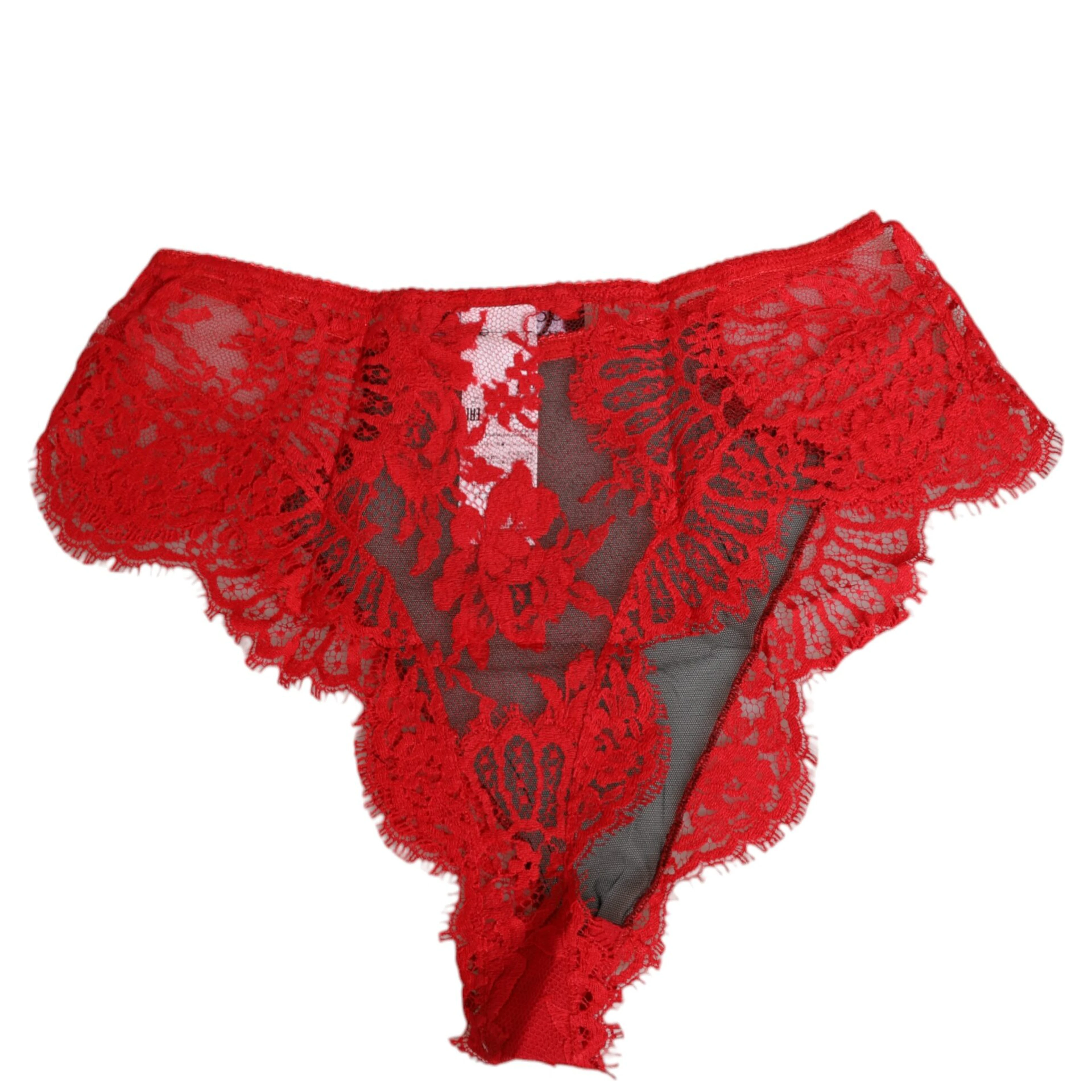 Red Floral Lace Sheer Briefs Women Underwear