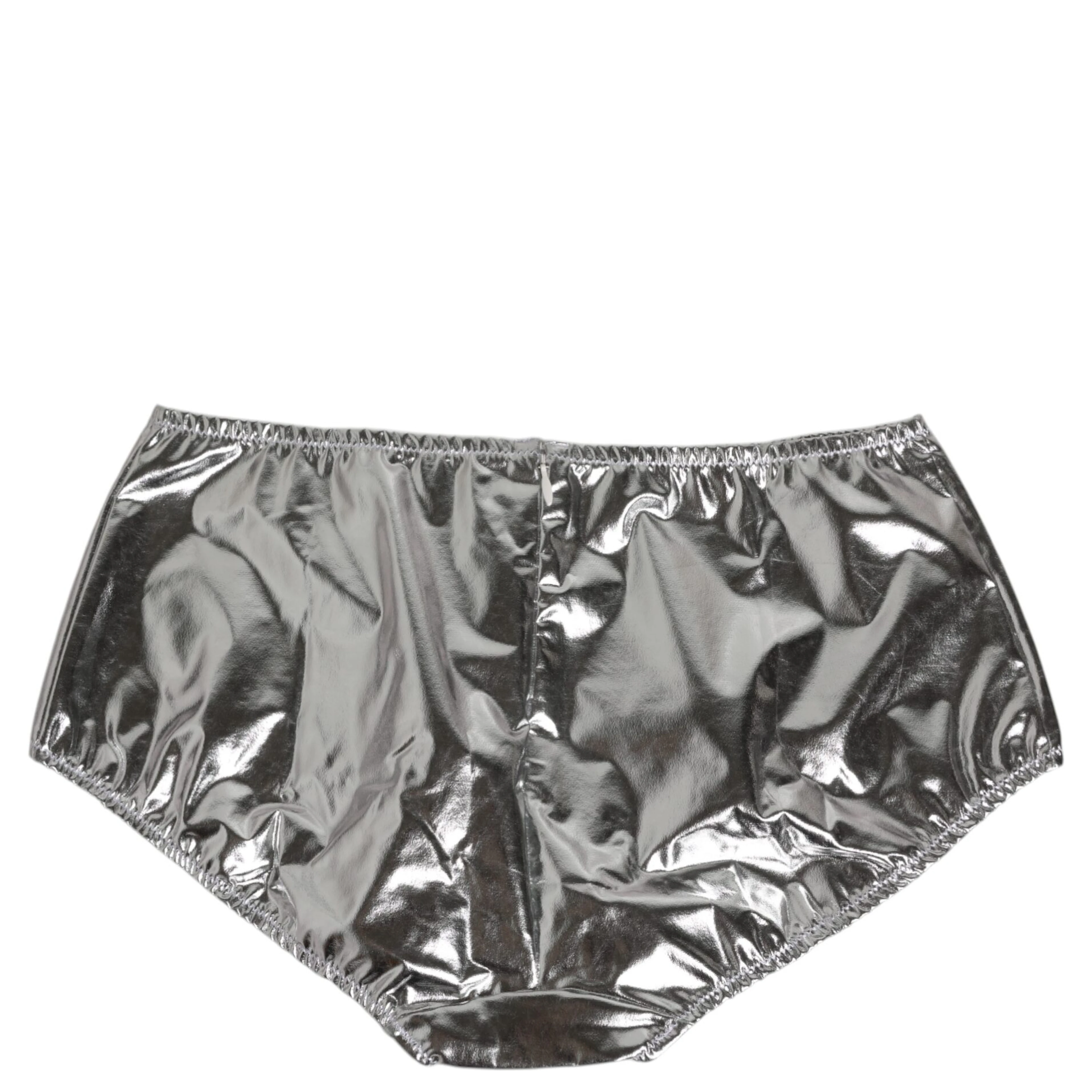 Silver Metallic High Waist Bikini Bottom Women  Underwear