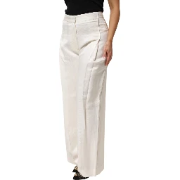 White Viscose Linen Wide Leg Palazzo Womens Pants
