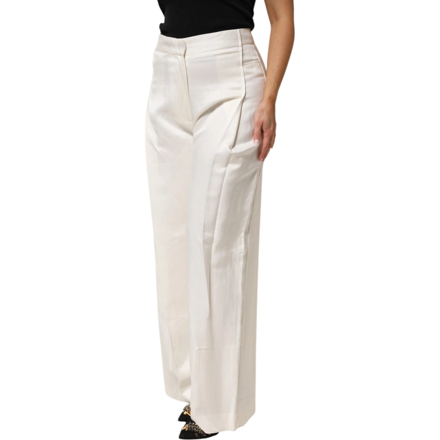 White Viscose Linen Wide Leg Palazzo Womens Pants