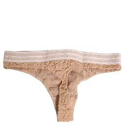 Beige Lace Logo Elastic Waist Thong Tanga Underwear