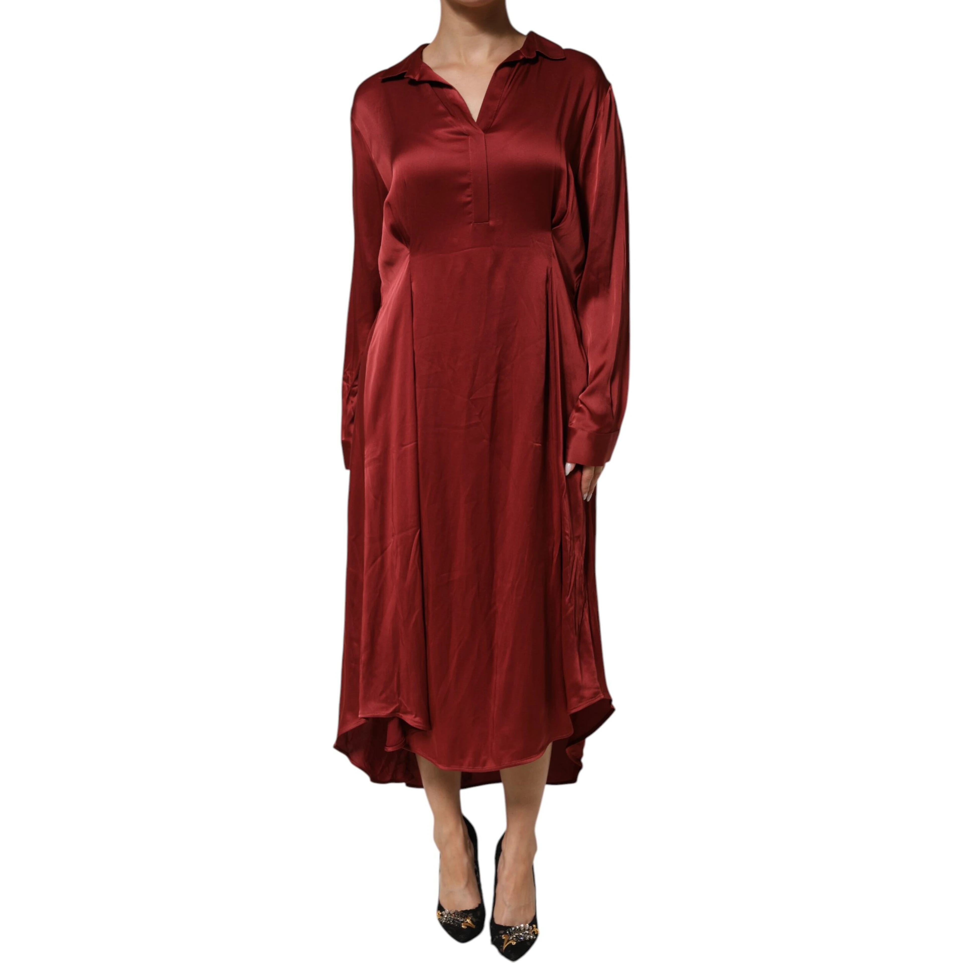 Burgundy Acetate Viscose Satin Long Dress