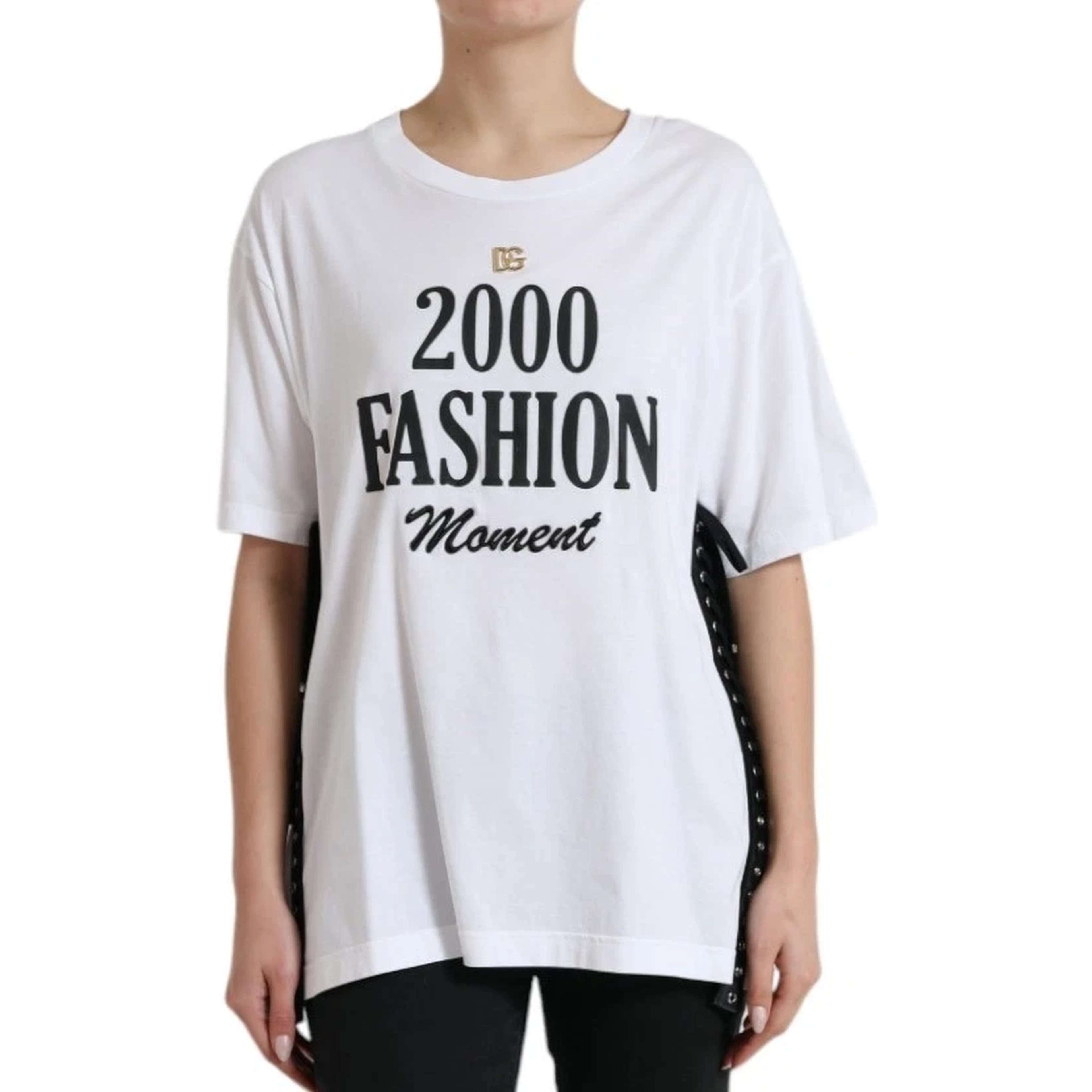 White Cotton 2000 Fashion Print Logo T-shirt