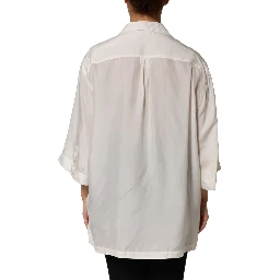 White Silk Collared 3/4 Sleeves Blouse Top