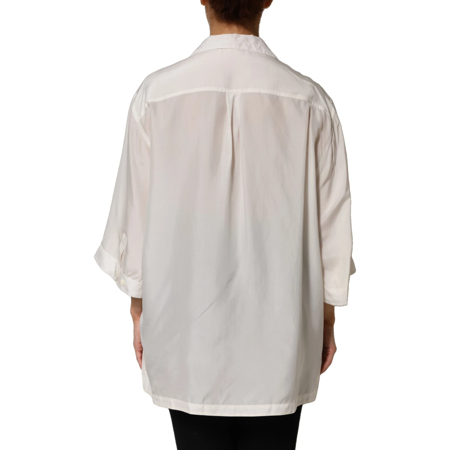 White Silk Collared 3/4 Sleeves Blouse Top