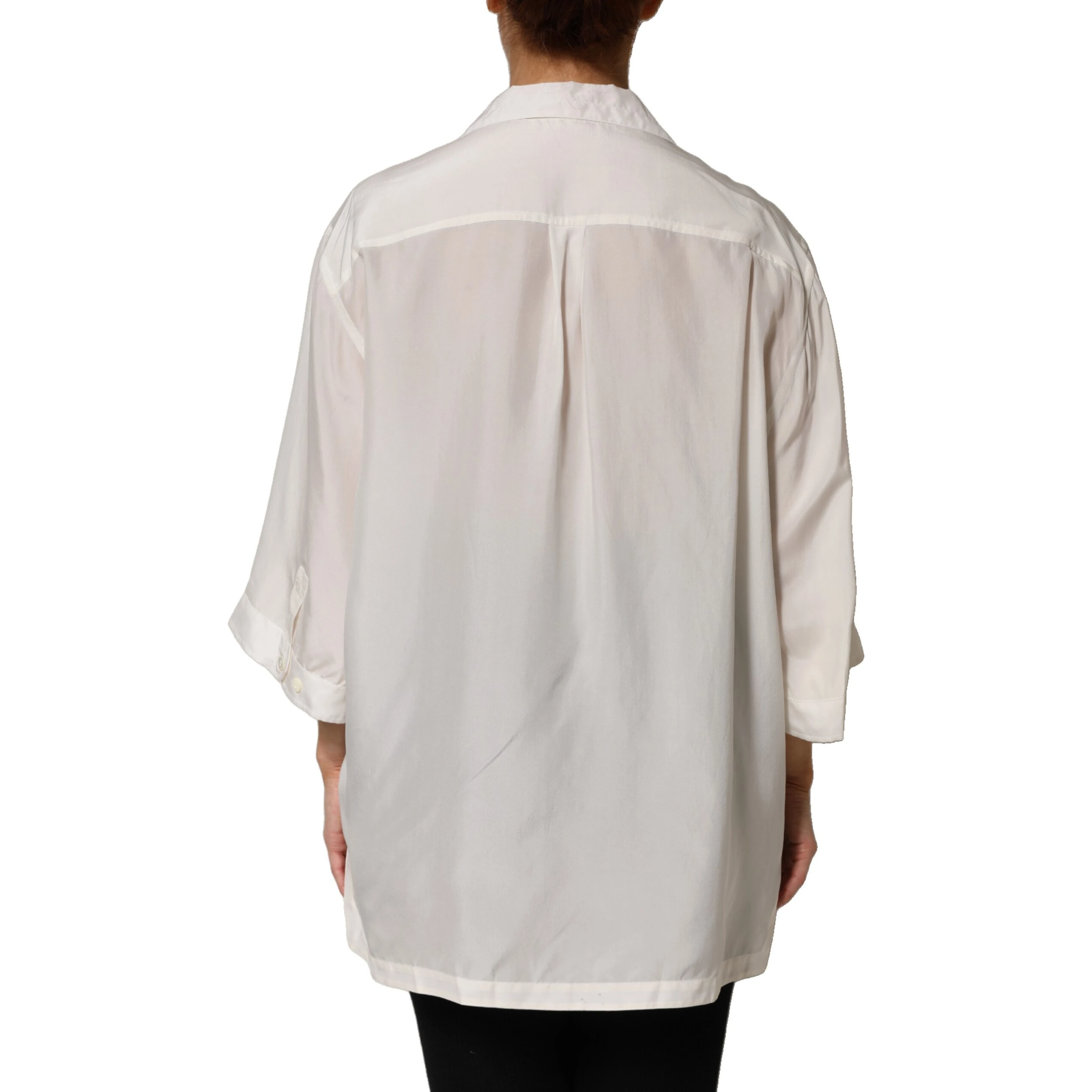 White Silk Collared 3/4 Sleeves Blouse Top