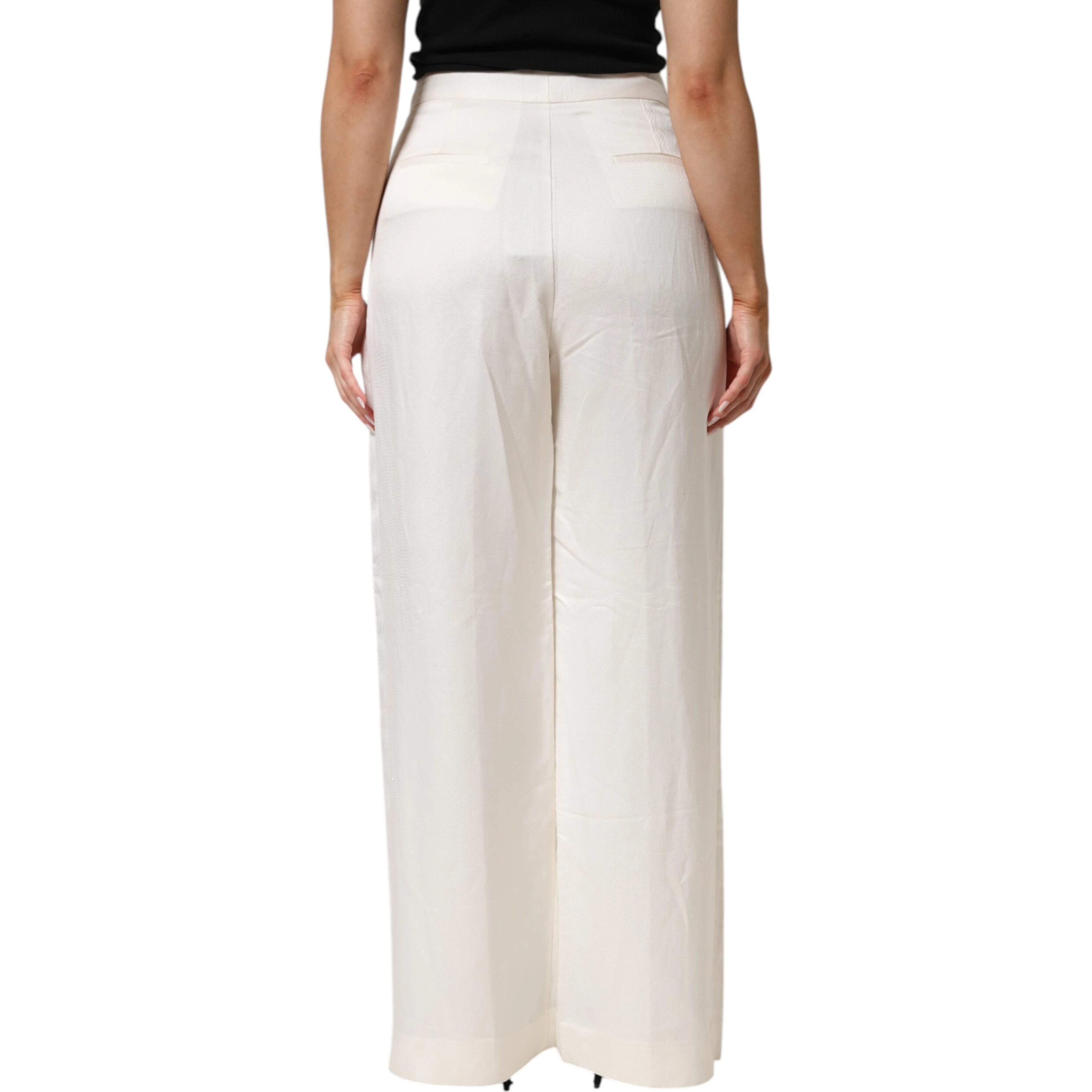White Viscose Linen Wide Leg Palazzo Womens Pants
