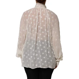 White Polka Sheer Silk Bow Tie Shirt Blouse Top