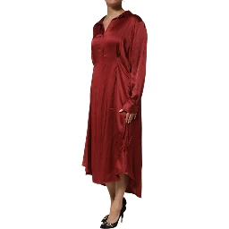 Burgundy Acetate Viscose Satin Long Dress