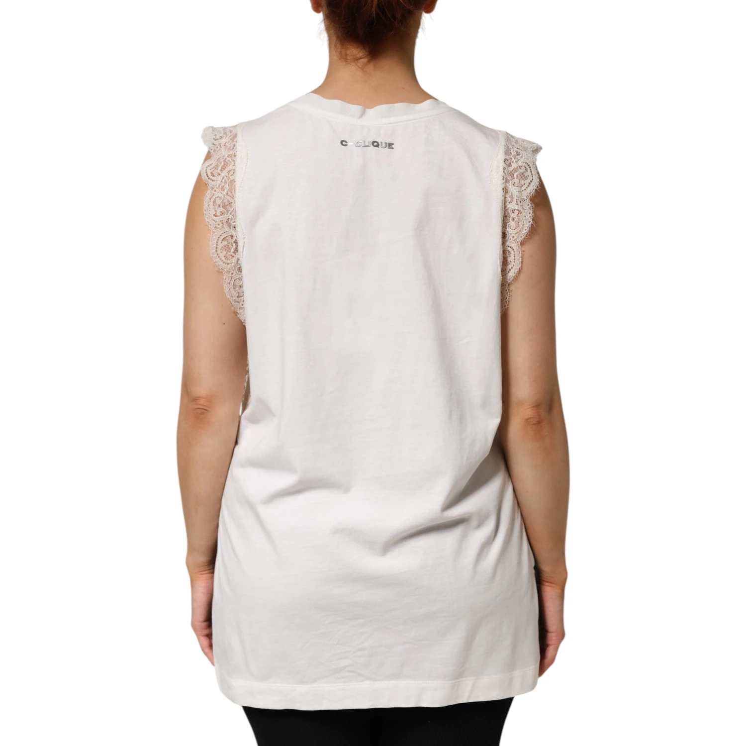 White Silk Blend Lace Trim Sleeveless V-Neck Women’s Top