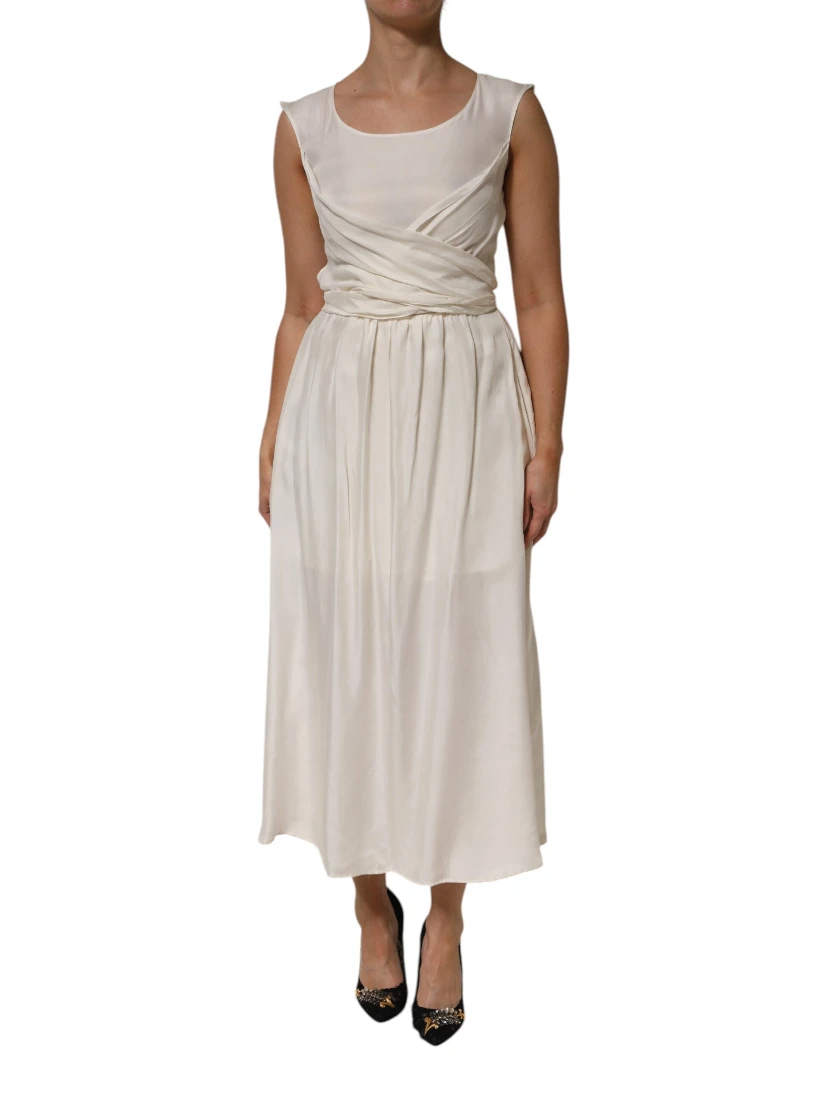 Ivory White Sleeveless Maxi Cupro Viscose Dress