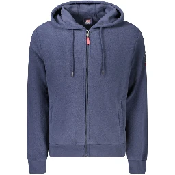 Blue Polyester Men's Hooded Sweater