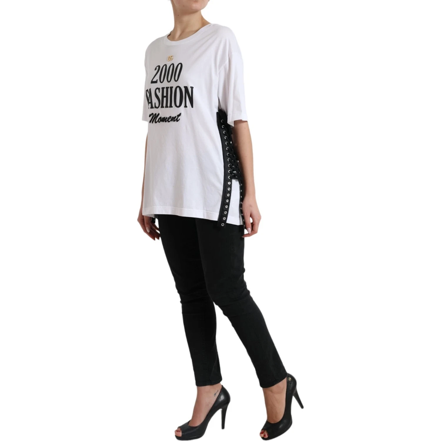 White Cotton 2000 Fashion Print Logo T-shirt