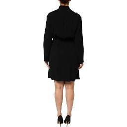 Black Viscose Blend Shirt Style Belted  Dress