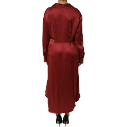 Burgundy Acetate Viscose Satin Long Dress