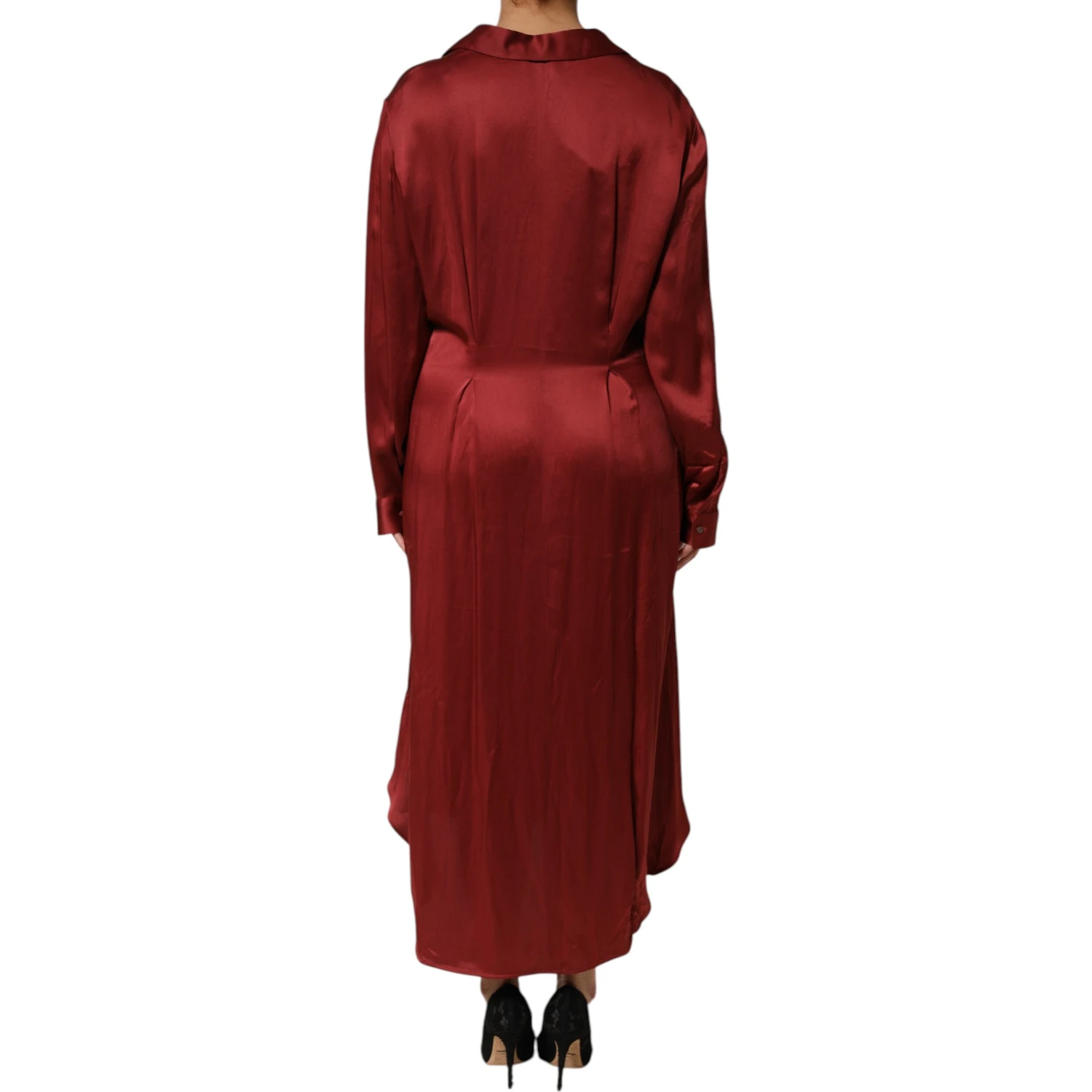 Burgundy Acetate Viscose Satin Long Dress