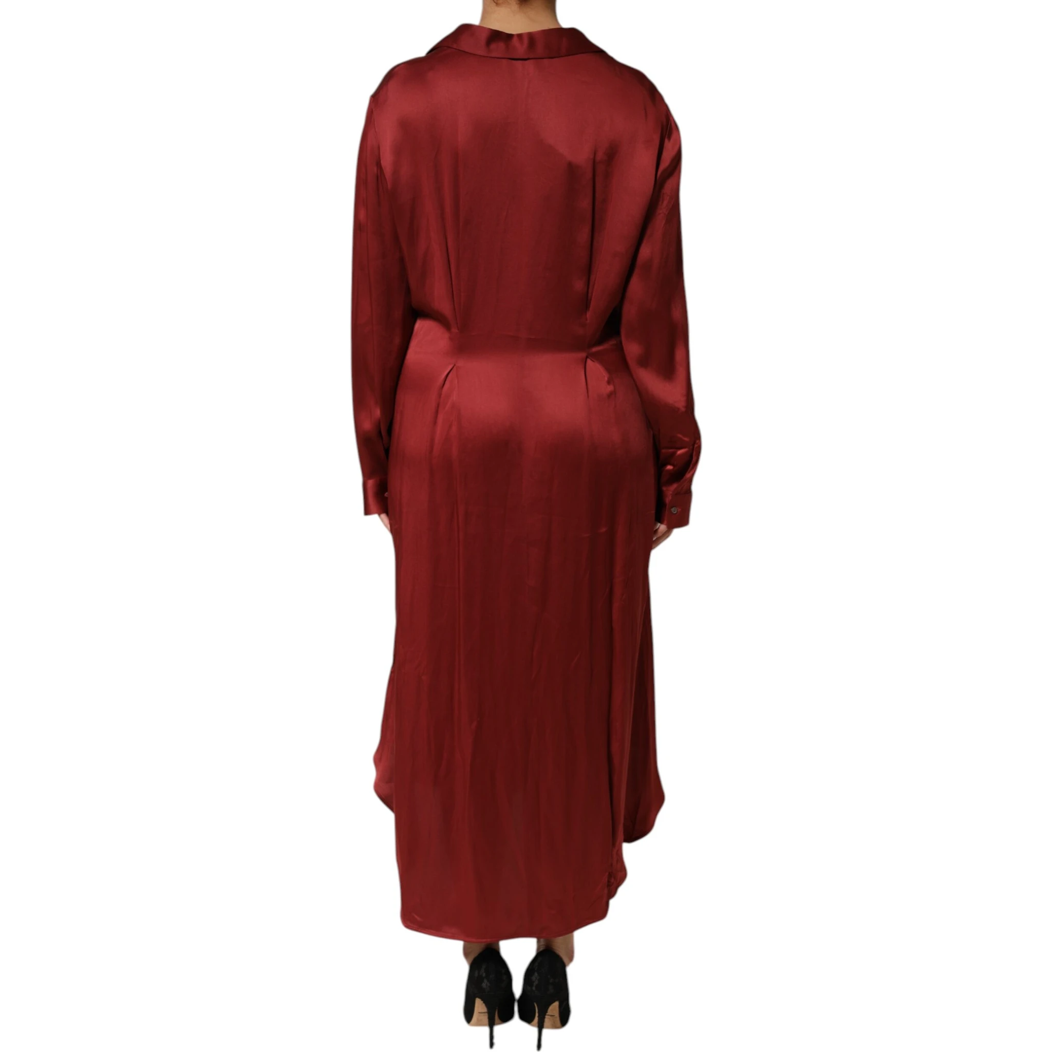 Burgundy Acetate Viscose Satin Long Dress