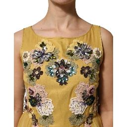 Yellow Silk Floral Embroidered Maxi Dress