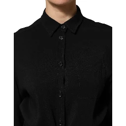 Black Viscose Blend Shirt Style Belted  Dress