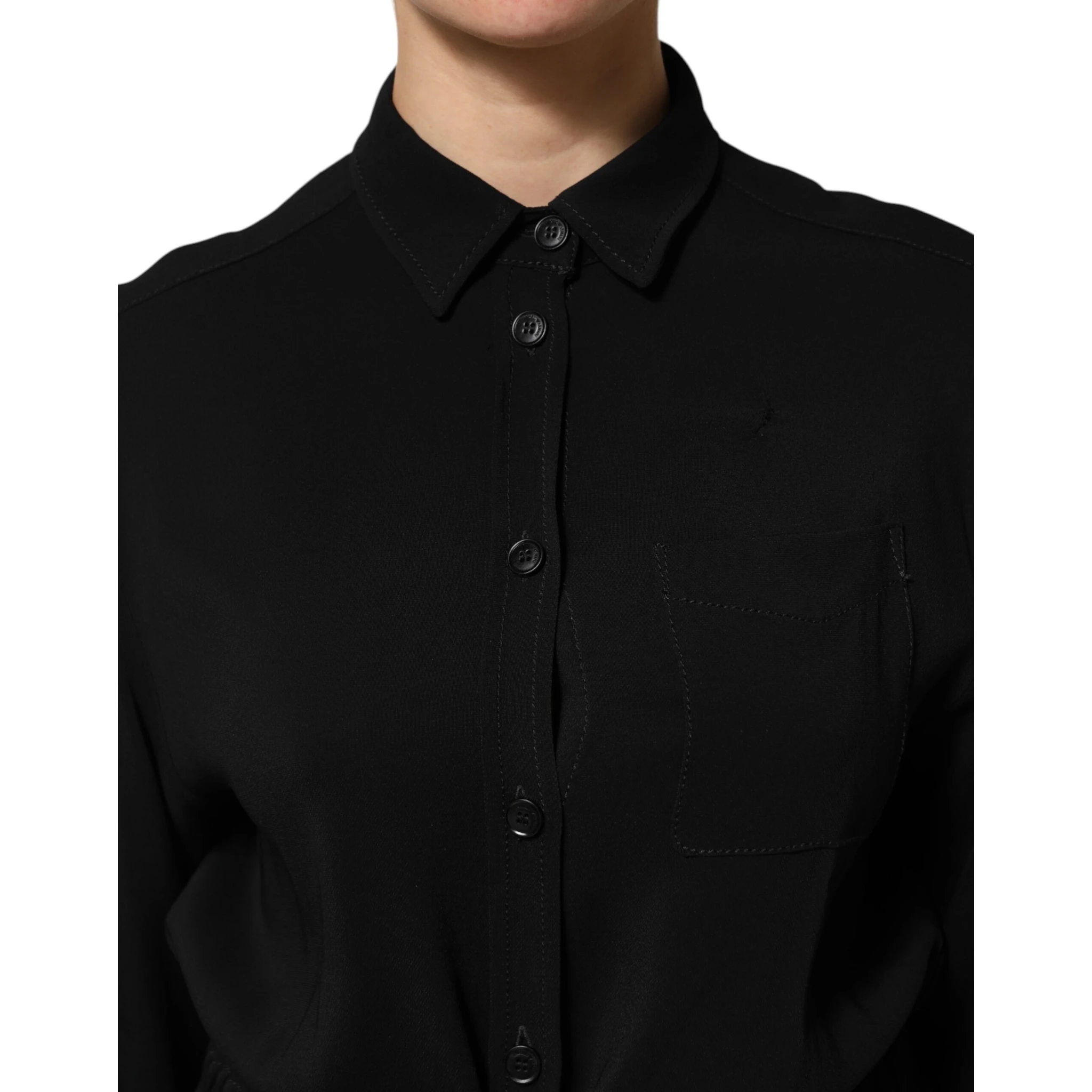 Black Viscose Blend Shirt Style Belted  Dress