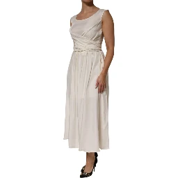 Ivory White Sleeveless Maxi Cupro Viscose Dress