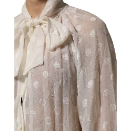 White Polka Sheer Silk Bow Tie Shirt Blouse Top