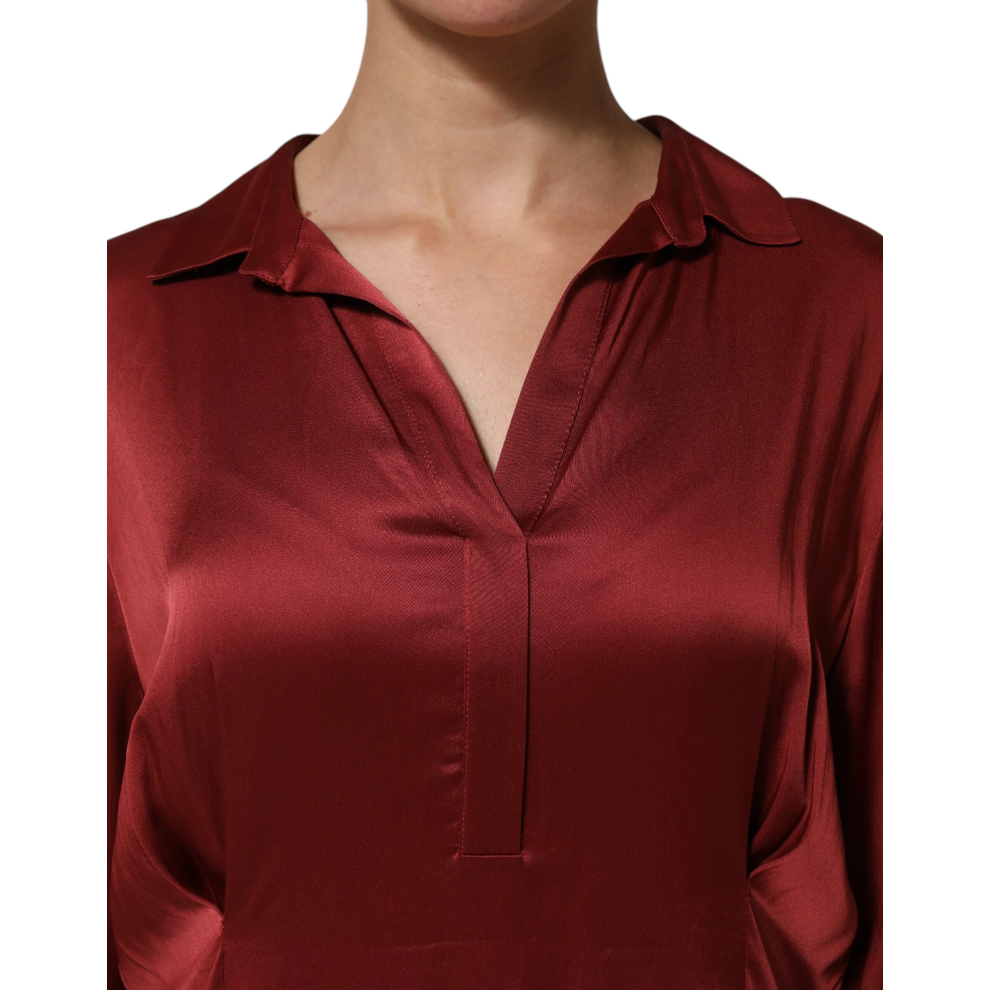 Burgundy Acetate Viscose Satin Long Dress