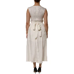 Ivory White Sleeveless Maxi Cupro Viscose Dress
