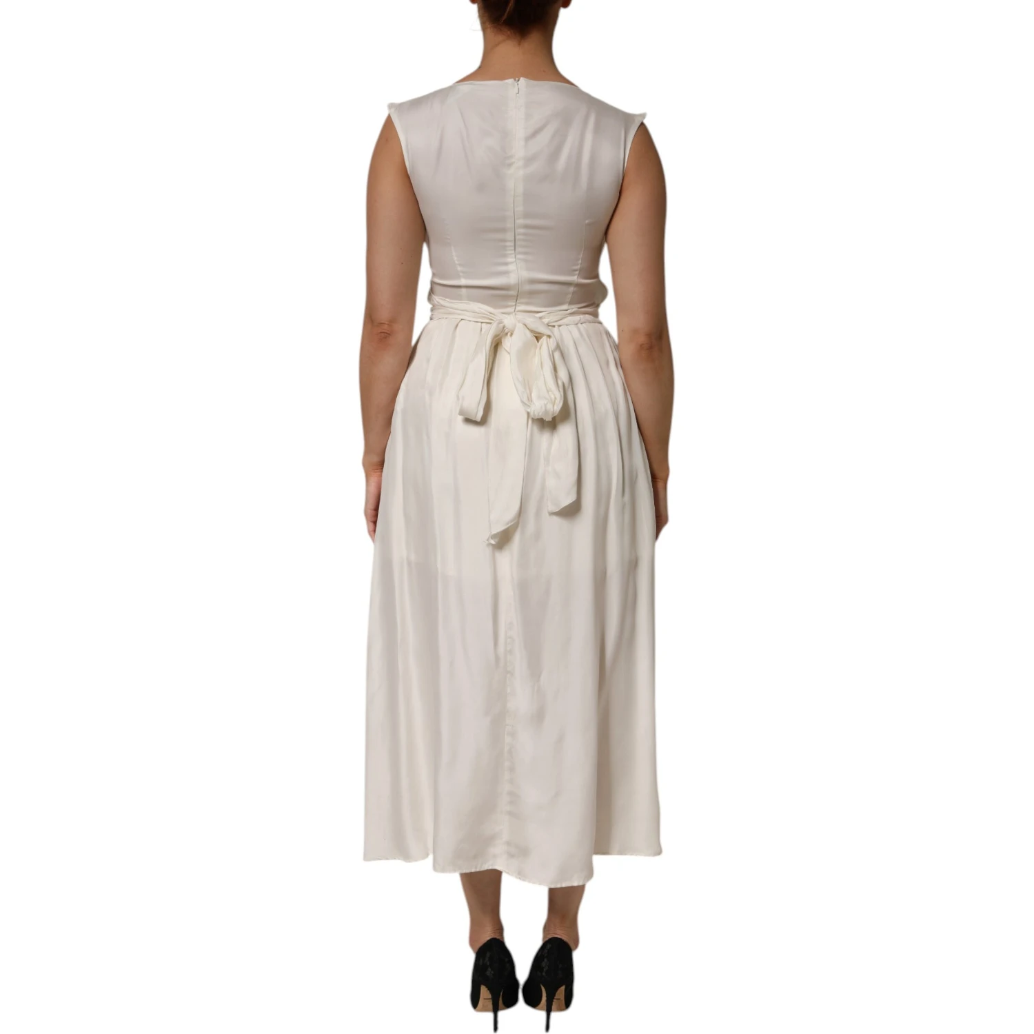Ivory White Sleeveless Maxi Cupro Viscose Dress