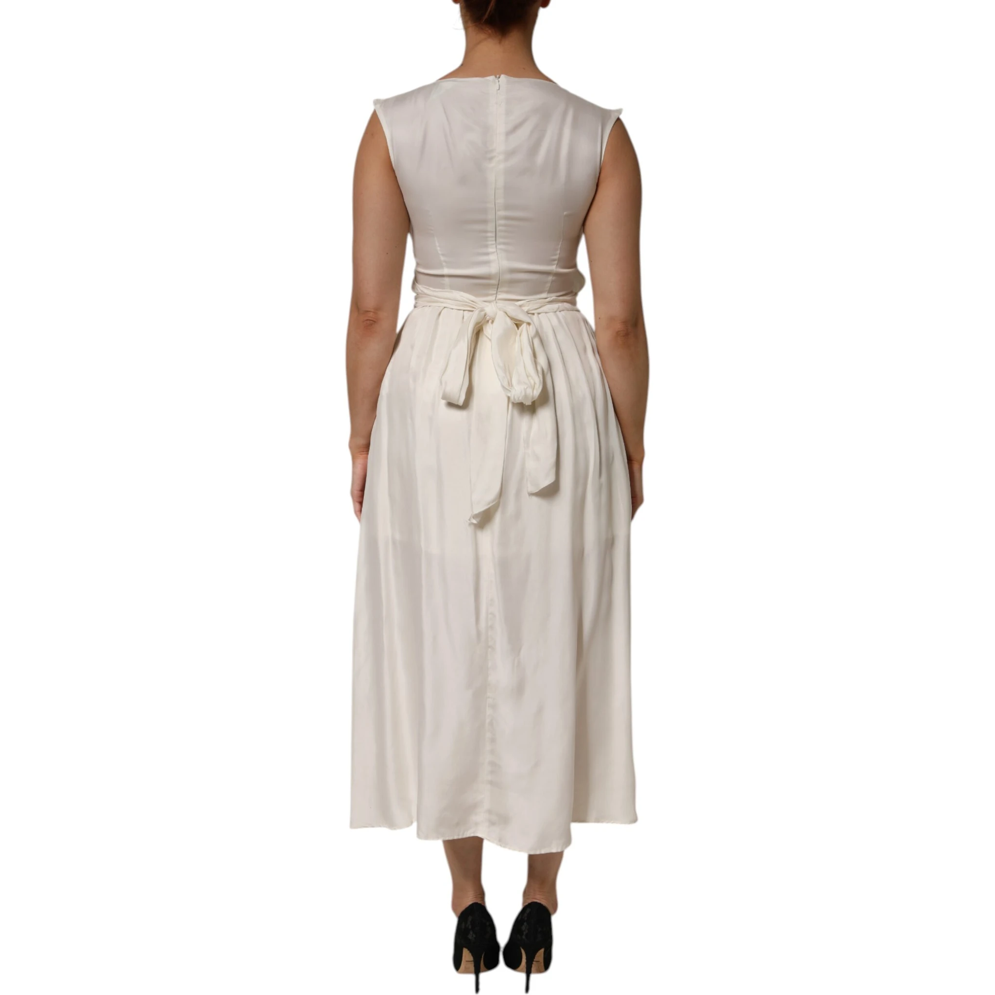 Ivory White Sleeveless Maxi Cupro Viscose Dress