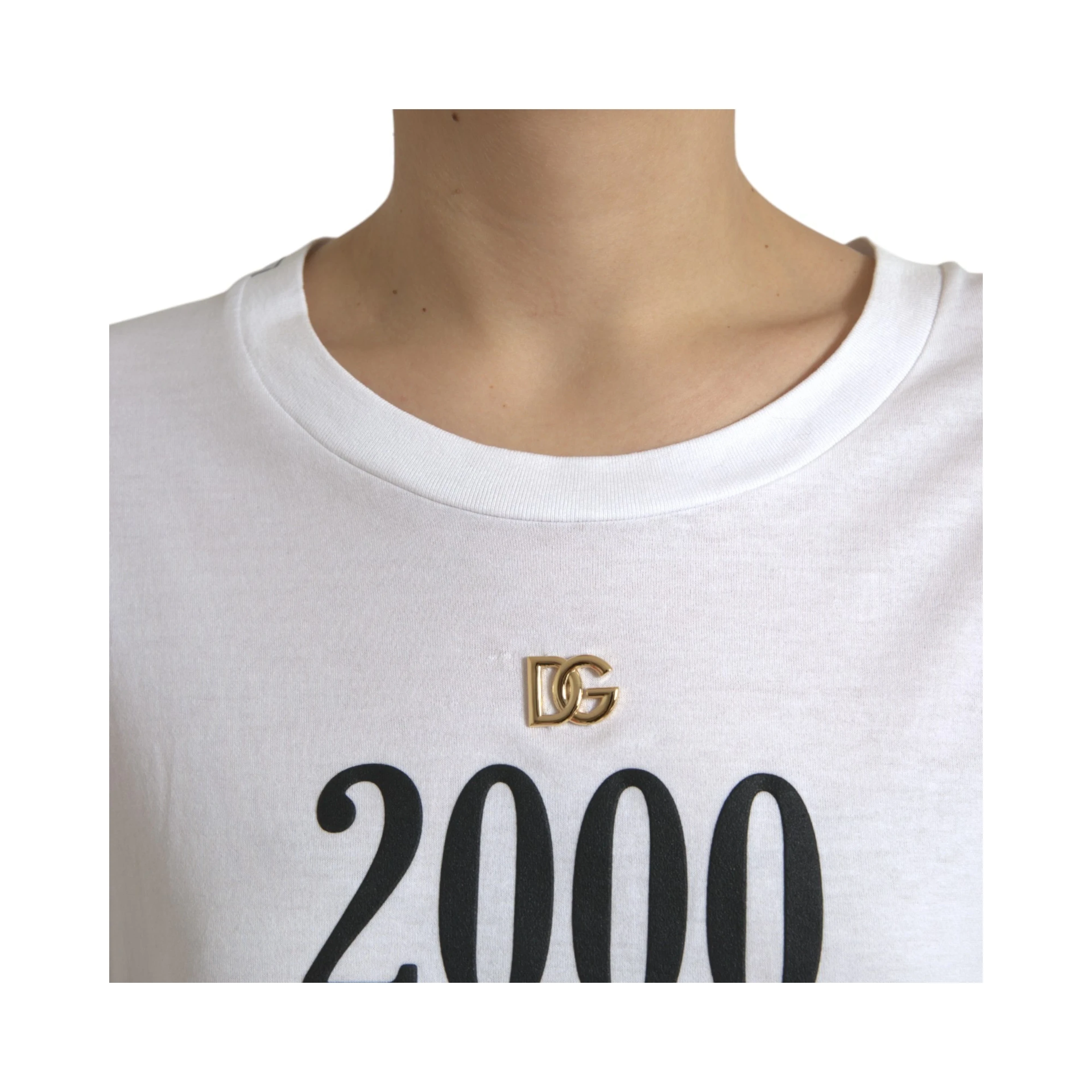 White Cotton 2000 Fashion Print Logo T-shirt