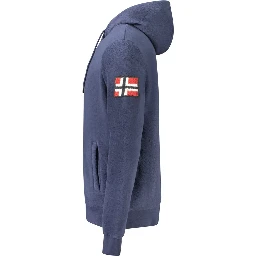 Blue Polyester Men's Hooded Sweater