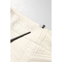 Beige Faux Leather Quilted Mini High Waist Women  Skirt