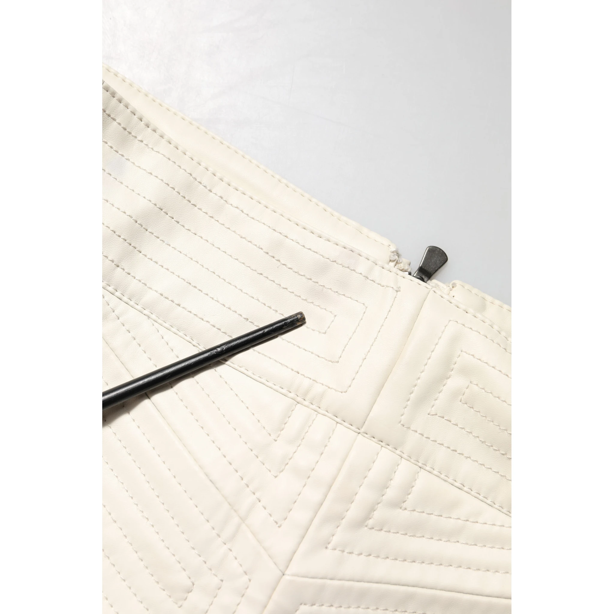 Beige Faux Leather Quilted Mini High Waist Women  Skirt