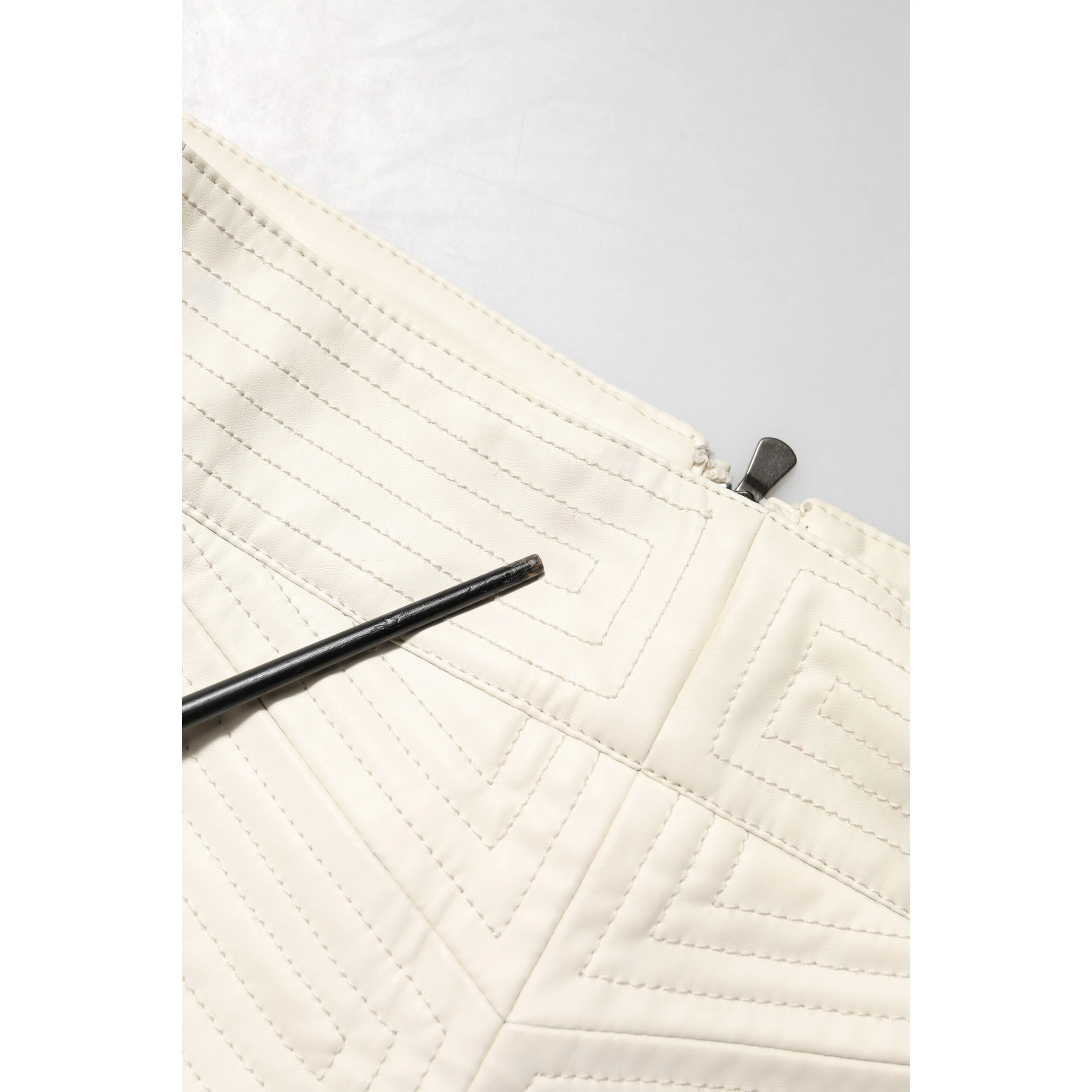 Beige Faux Leather Quilted Mini High Waist Women  Skirt