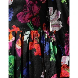 Dress Black Multicolor Floral Ruffle Long Sleeve Mini Dress