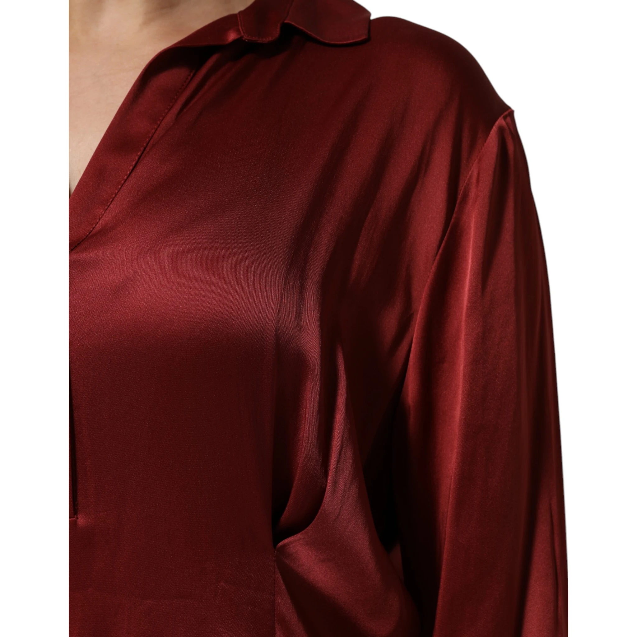 Burgundy Acetate Viscose Satin Long Dress