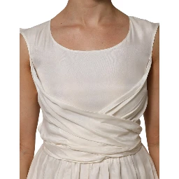 Ivory White Sleeveless Maxi Cupro Viscose Dress
