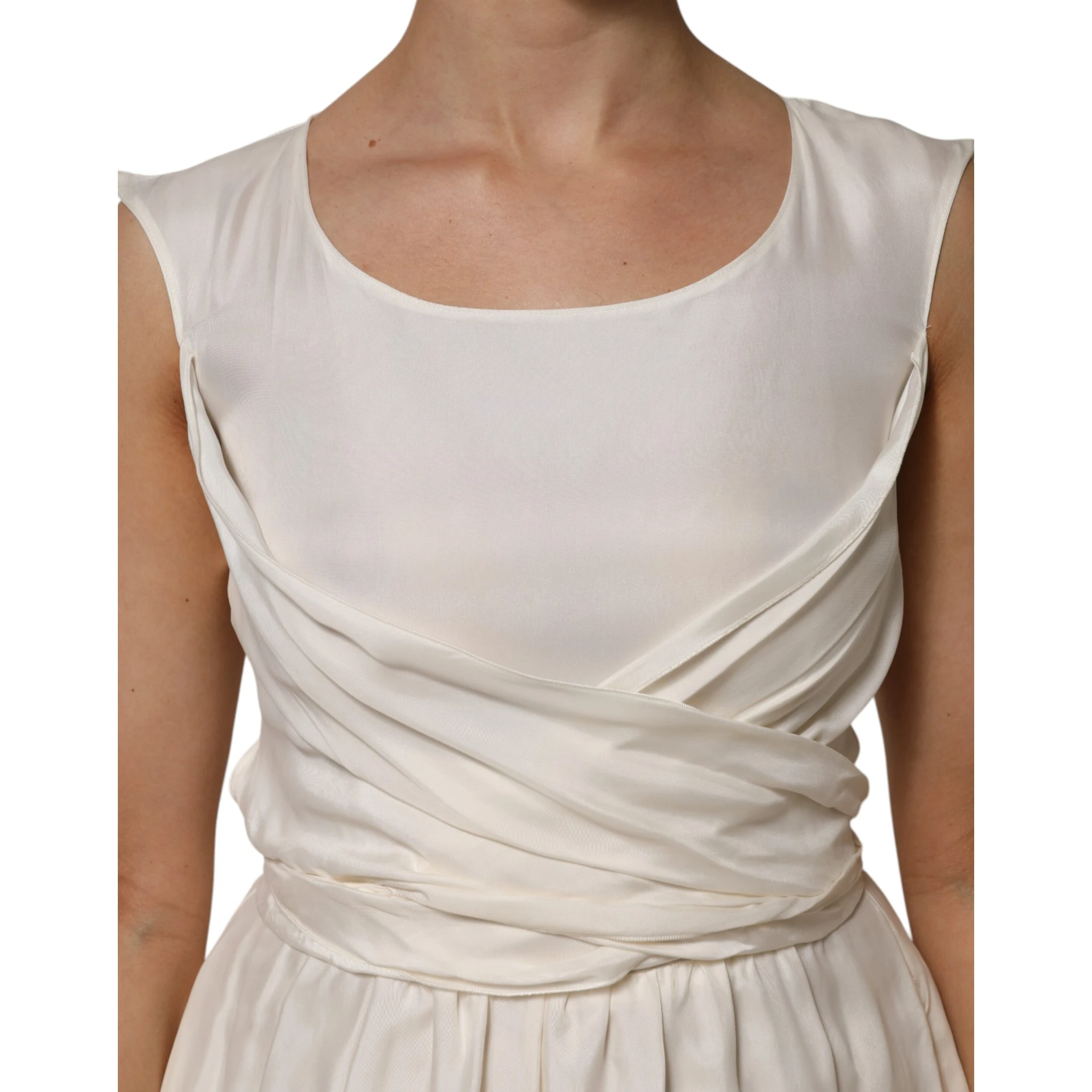 Ivory White Sleeveless Maxi Cupro Viscose Dress