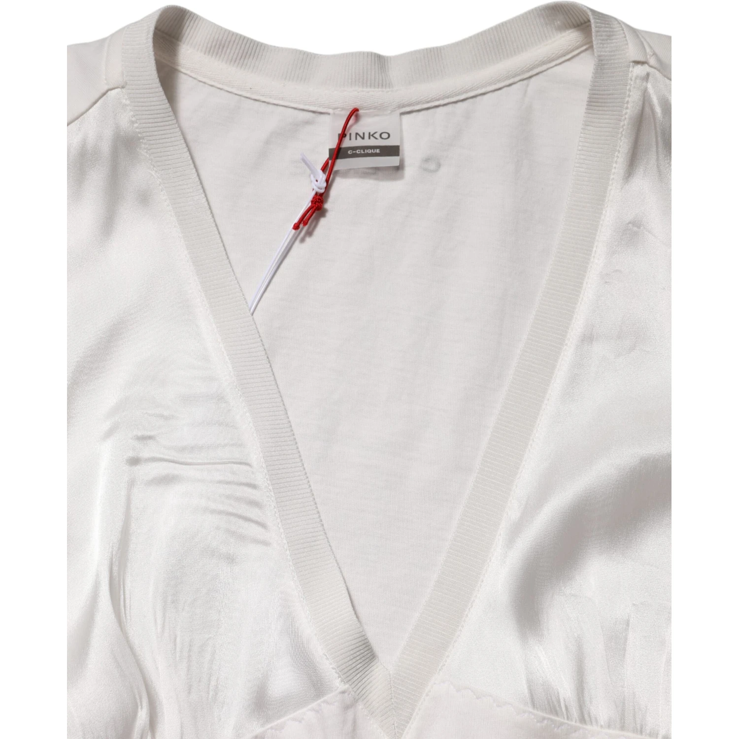White Silk Blend Lace Trim Sleeveless V-Neck Women’s Top
