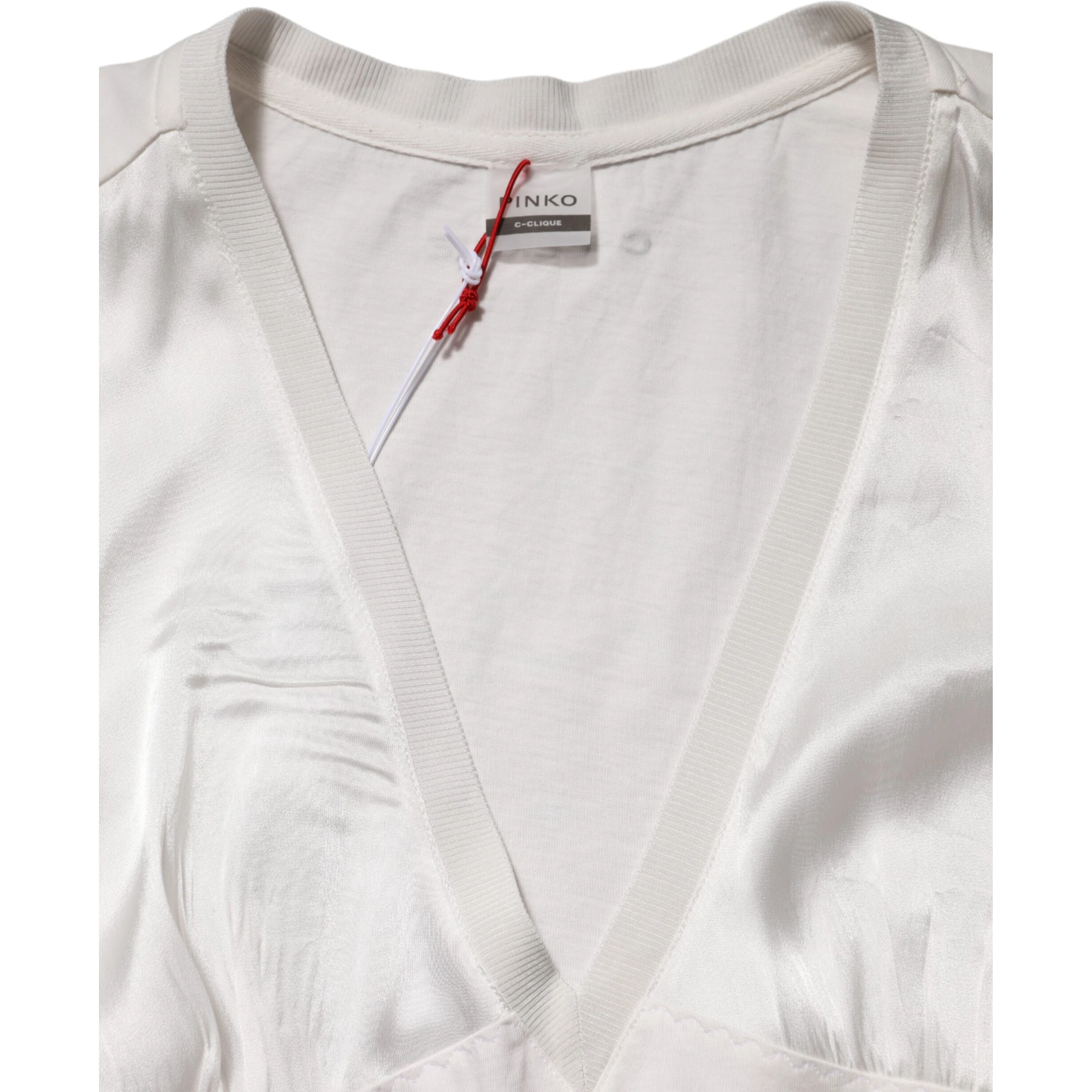 White Silk Blend Lace Trim Sleeveless V-Neck Women’s Top