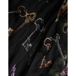 Black Floral Key Print Crystal Strapless Dress