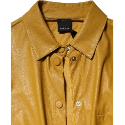 Polyester Belted Shirt Midi Long Sleeve Yellow Mustard