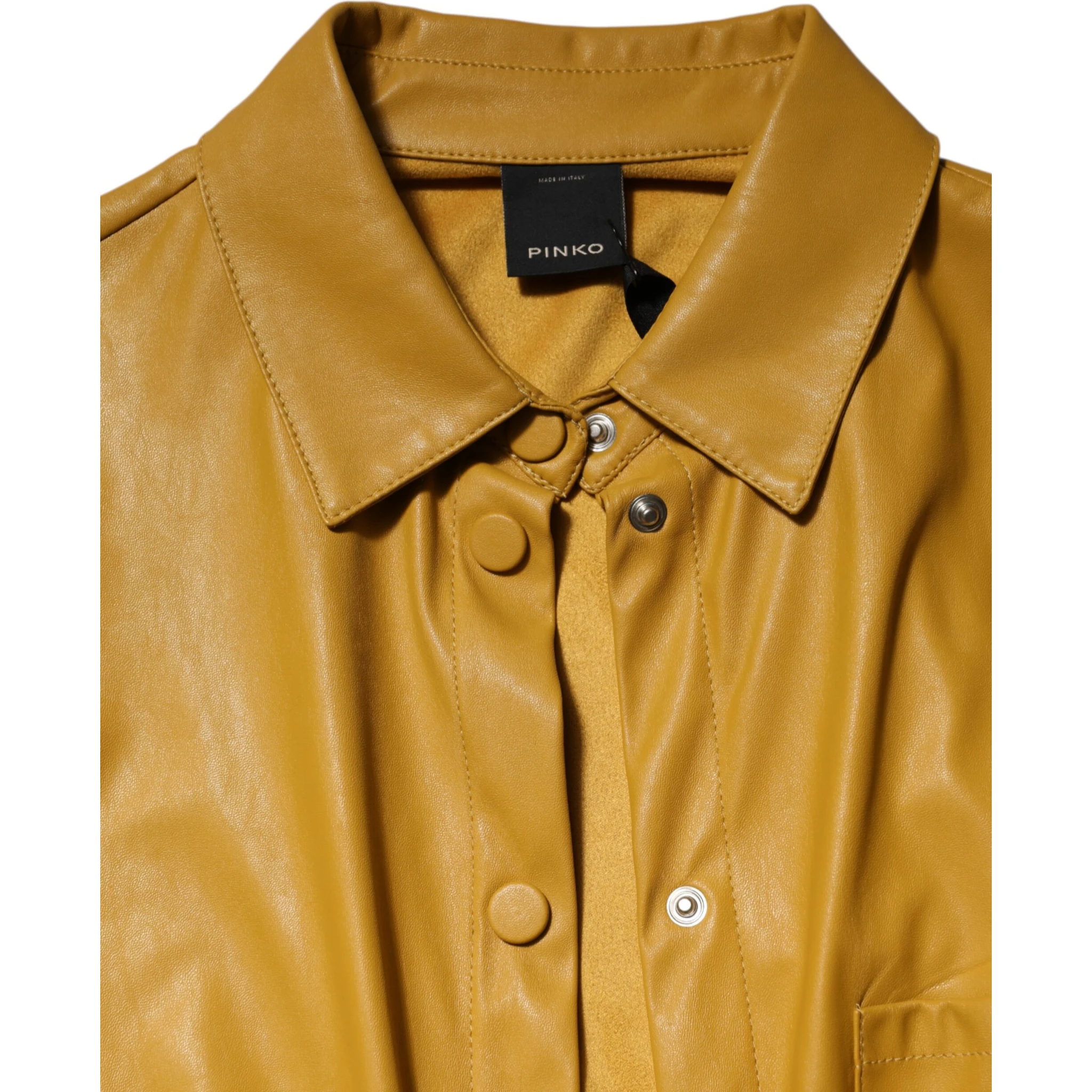 Polyester Belted Shirt Midi Long Sleeve Yellow Mustard