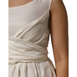 Ivory White Sleeveless Maxi Cupro Viscose Dress