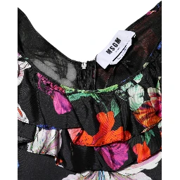 Dress Black Multicolor Floral Ruffle Long Sleeve Mini Dress
