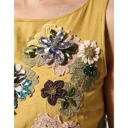Yellow Silk Floral Embroidered Maxi Dress