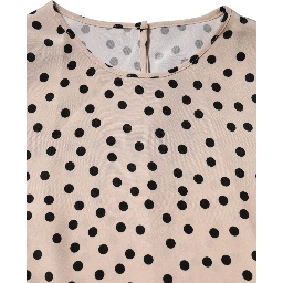 Beige Black Polka Dot Silk Short Sleeve Blouse Top