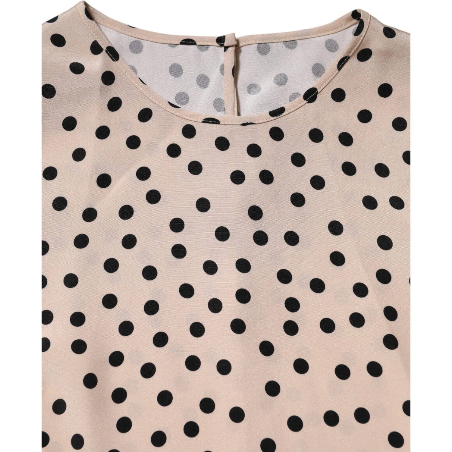 Beige Black Polka Dot Silk Short Sleeve Blouse Top