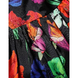 Dress Black Multicolor Floral Ruffle Long Sleeve Mini Dress